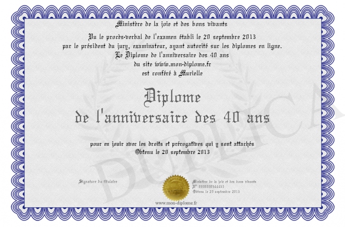 diplome 40 ans anniversaire